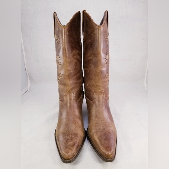 MATISSE WESTERN COWGIRL FLORAL CUT OUT WOMEN BOOTS BROWN LEATHER SIZE 7.5 M - Picture 2 of 9